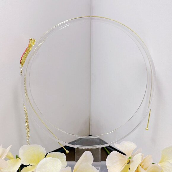 Princess Headband, Crown Wing Headpiece, Pink Crystal Headband, Gold Headband - Picture 3 of 8